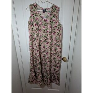 Bobeau Floral Print Dress Sleeveless Casual‎ Midi Dress Pink Flowers M New